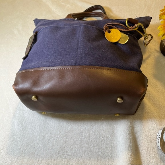 R. Riveter Navy Blue Carry All Canvas Leather Tote Bag Purse - Picture 5 of 9